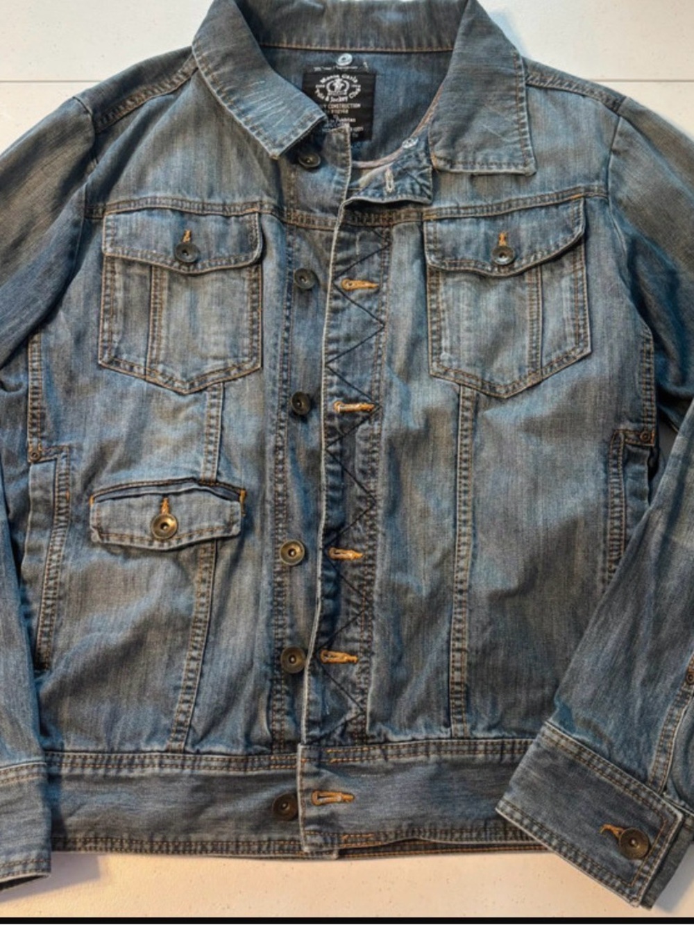 Light Wash Denim Shirt Jacket - Men XL